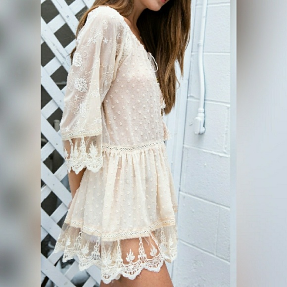 POL Baby Doll Tunic Dress Embroidery & Lace Tie - Picture 8 of 8